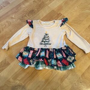 Festive Cream and Multicolor Ruffle Long Sleeve Tee